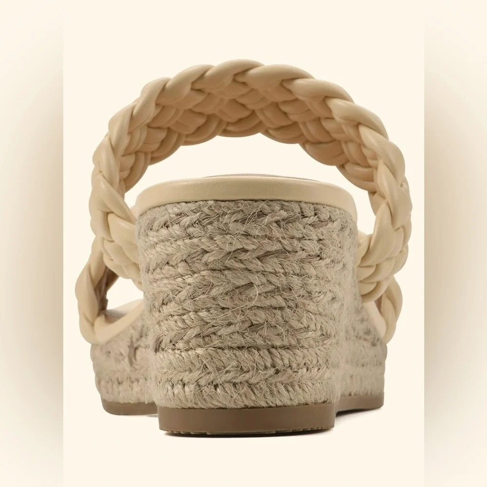 White Mountain Braided Double-Strap Wedge Sandals in Cream